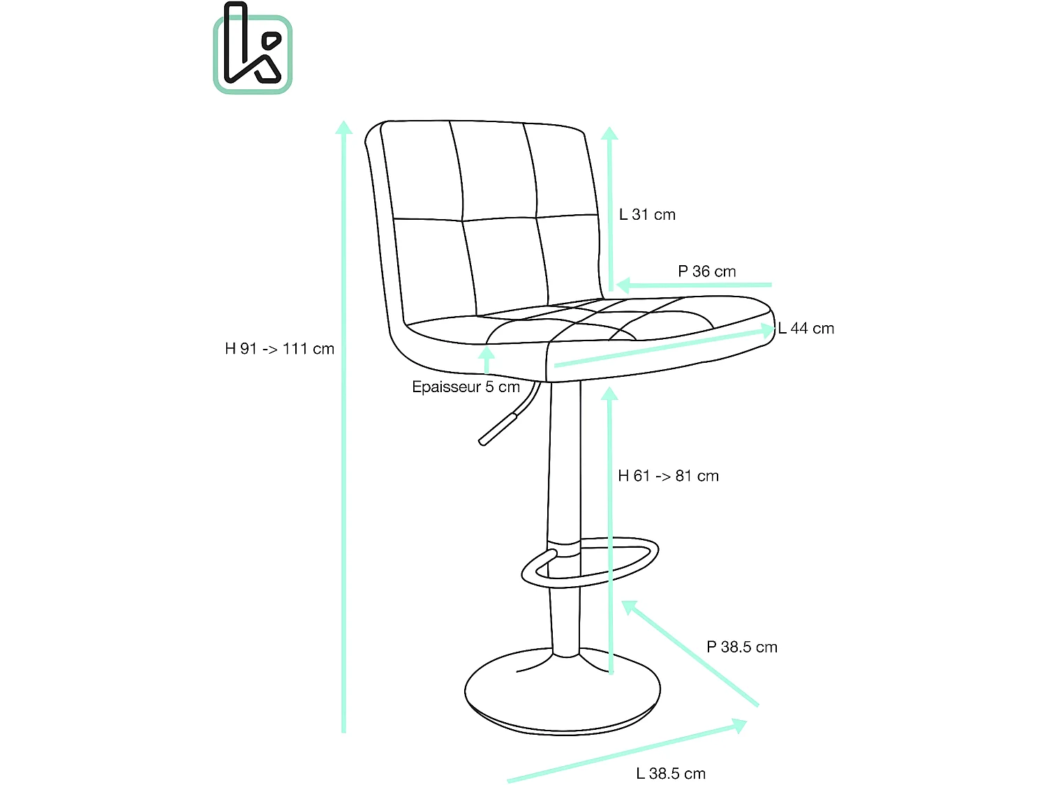 Lot 2 chaises de bar simili cuir matelassé rembourré hauteur réglable pivotant SIVAN (gris)