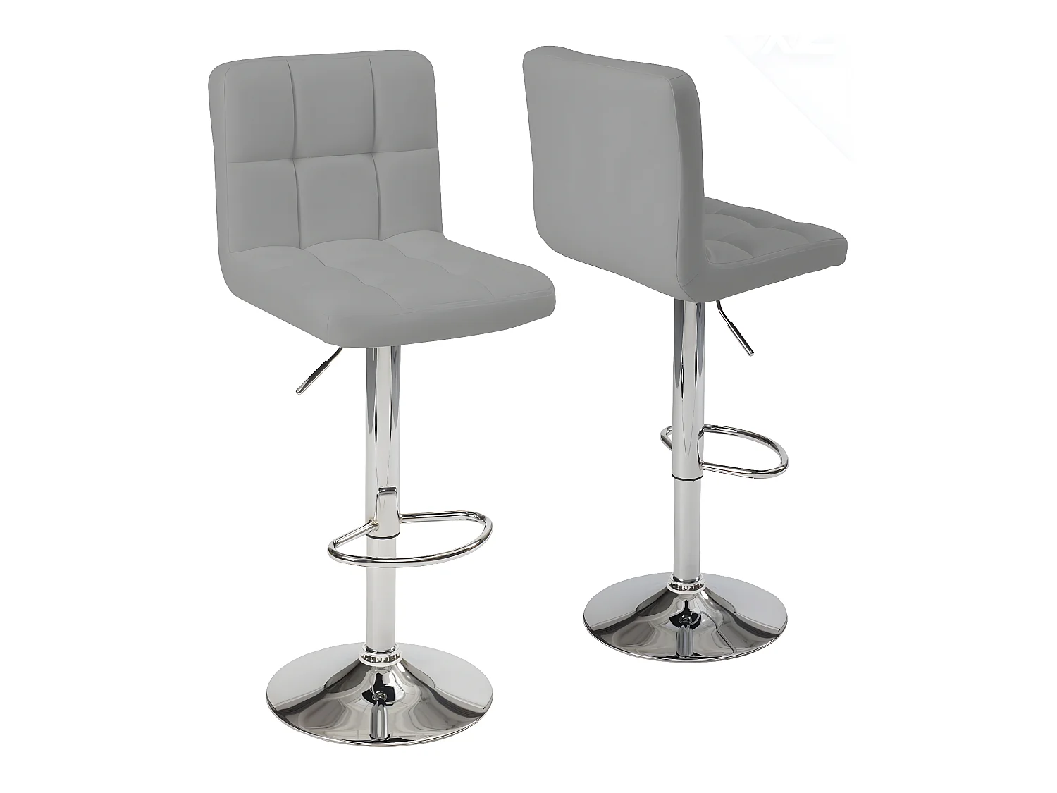 Lot 2 chaises de bar simili cuir matelassé rembourré hauteur réglable pivotant SIVAN (gris)