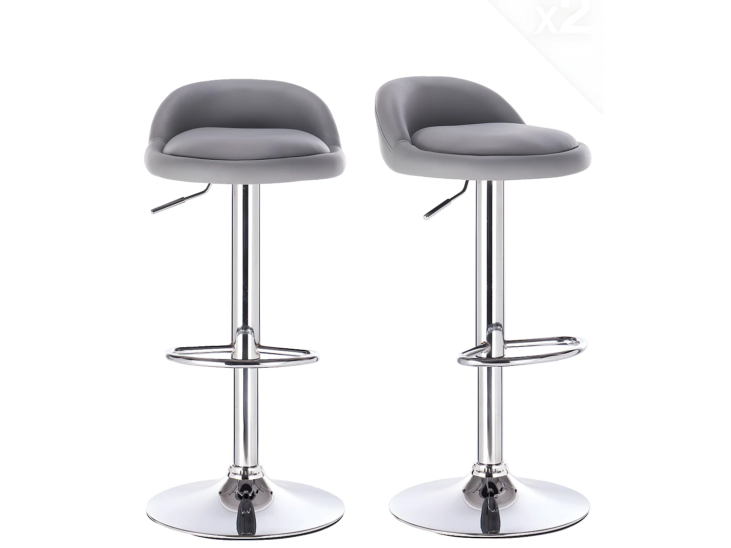 Lot 2 tabourets de bar cuisine simili cuir pivotant hauteur réglable pied chrome SATI (Gris)
