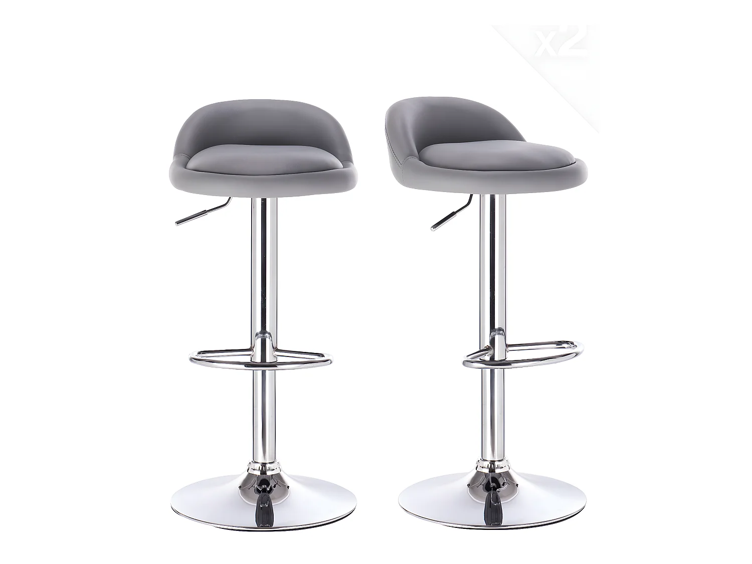 Lot 2 tabourets de bar cuisine simili cuir pivotant hauteur réglable pied chrome SATI (Gris)