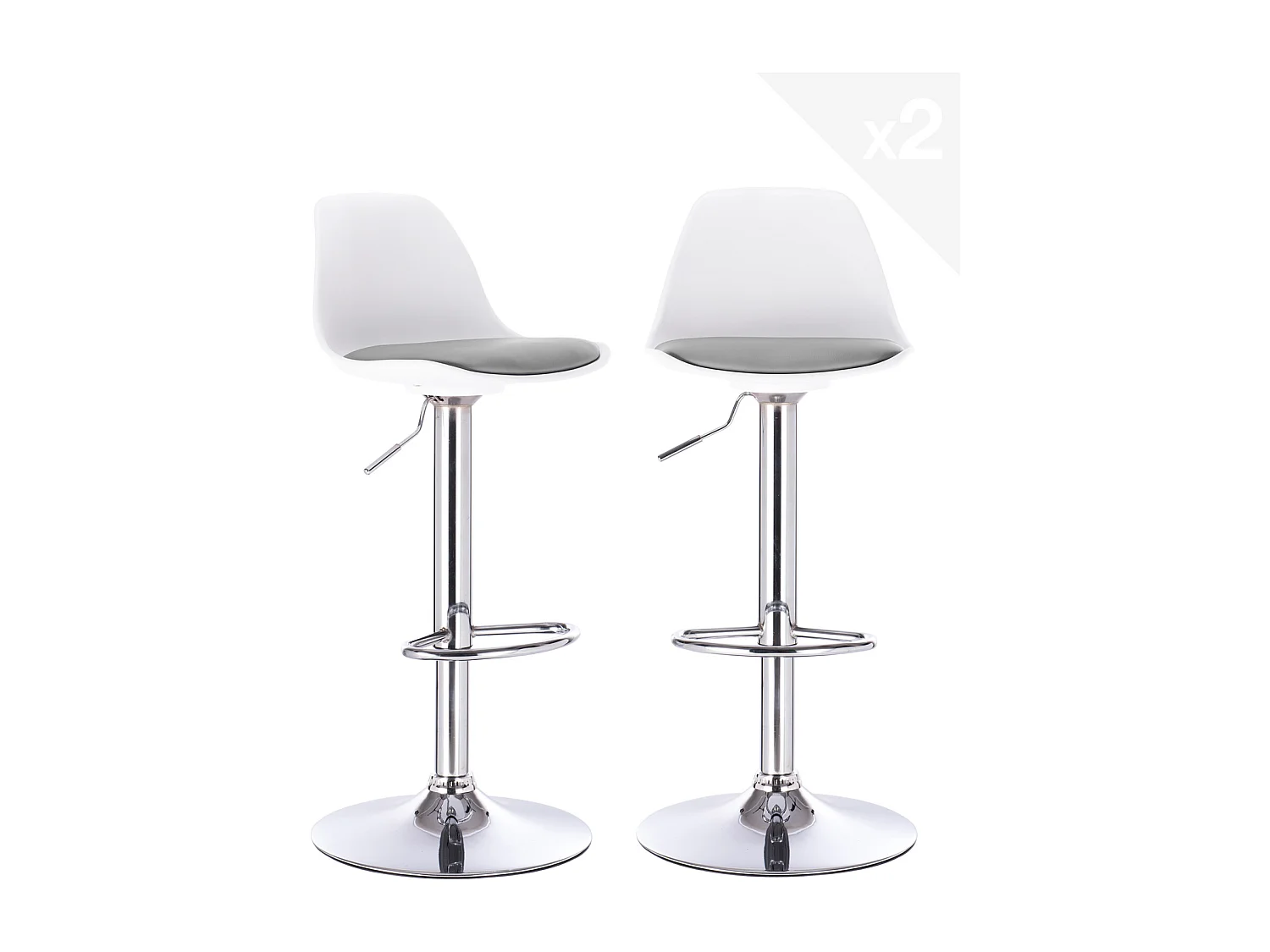 Lot 2 tabourets de bar cuisine coussin simili cuir pivotant hauteur réglable SIG (blanc gris)