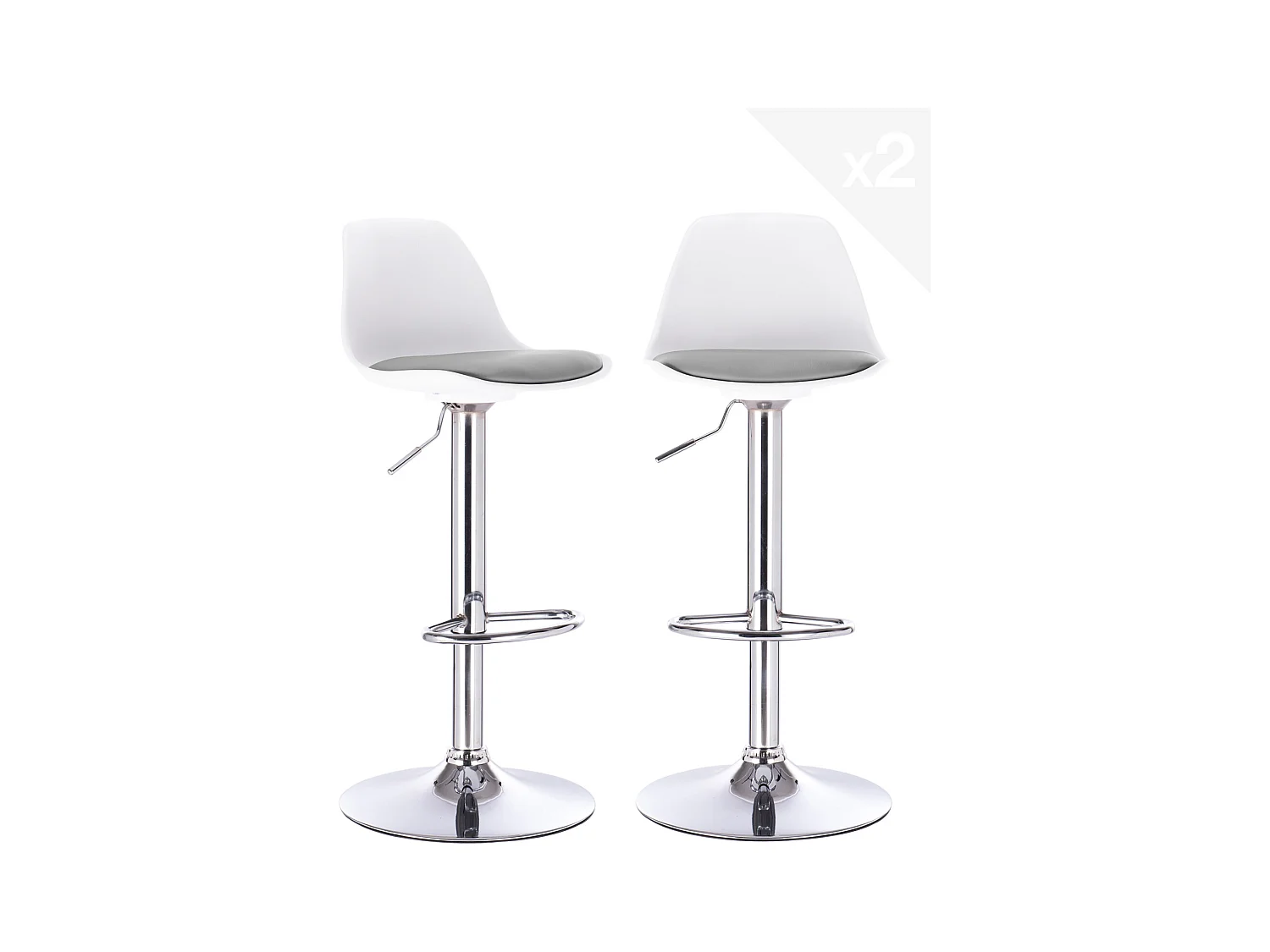 Lot 2 tabourets de bar cuisine coussin simili cuir pivotant hauteur réglable SIG (blanc gris)