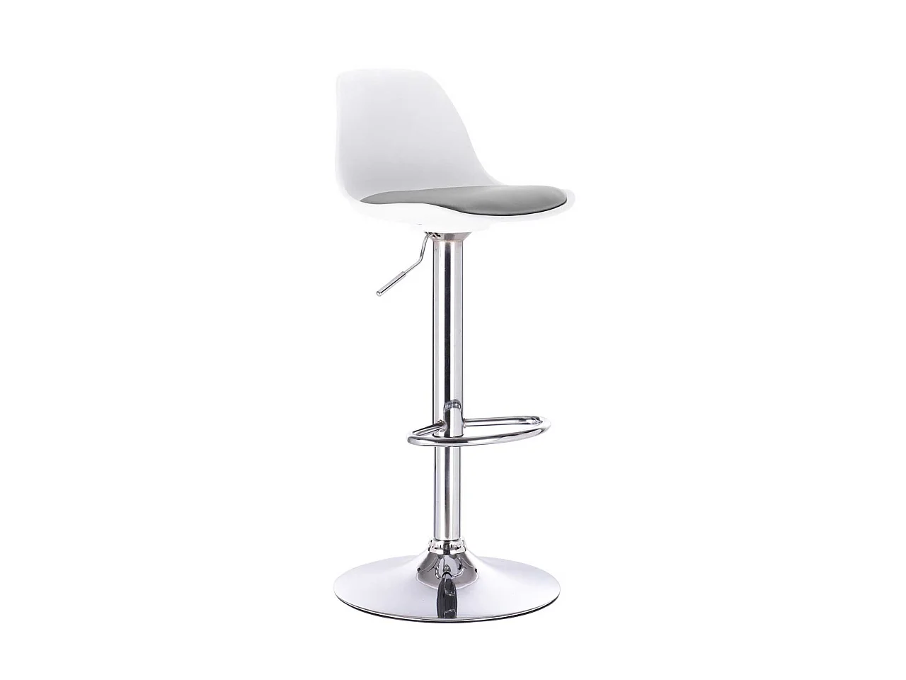 Lote de 2 taburetes de bar de diseño, asiento con respaldo bajo y cojín de cuero sintético, giratorios, altura regulable, base cromada SIG (blanco y gris)