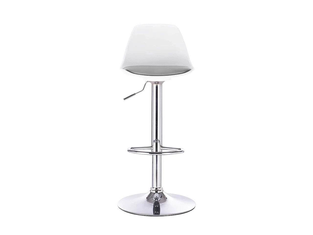 Lote de 2 taburetes de bar de diseño, asiento con respaldo bajo y cojín de cuero sintético, giratorios, altura regulable, base cromada SIG (blanco y gris)