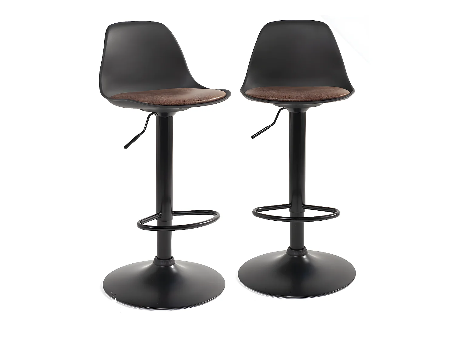 Lot 2 tabourets de bar coussin simili cuir effet vintage pivotant hauteur réglable SIG+(noir marron)