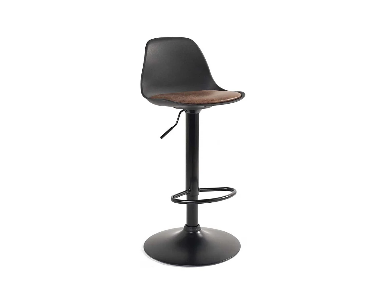 Lote de 2 taburetes de bar SIG+ regulables y giratorios, asiento de símil cuero vintage con respaldo, base negra, negro y marrón