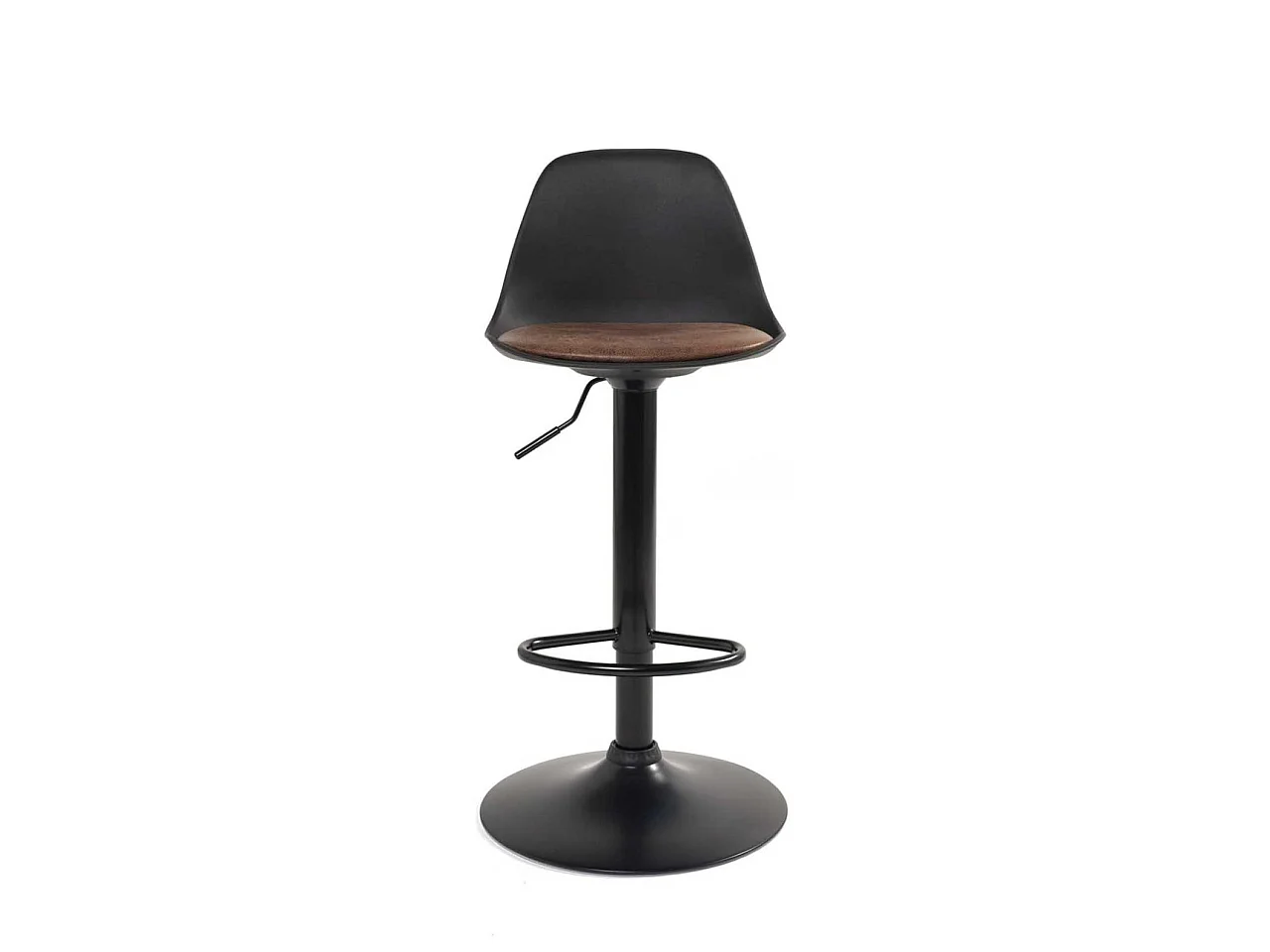 Lote de 2 taburetes de bar SIG+ regulables y giratorios, asiento de símil cuero vintage con respaldo, base negra, negro y marrón