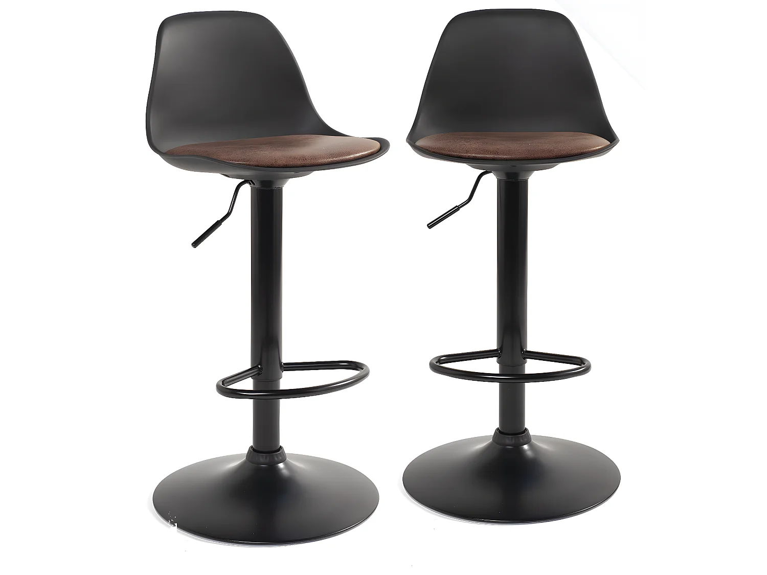 Lot 2 tabourets de bar coussin simili cuir effet vintage pivotant hauteur réglable SIG+(noir marron)