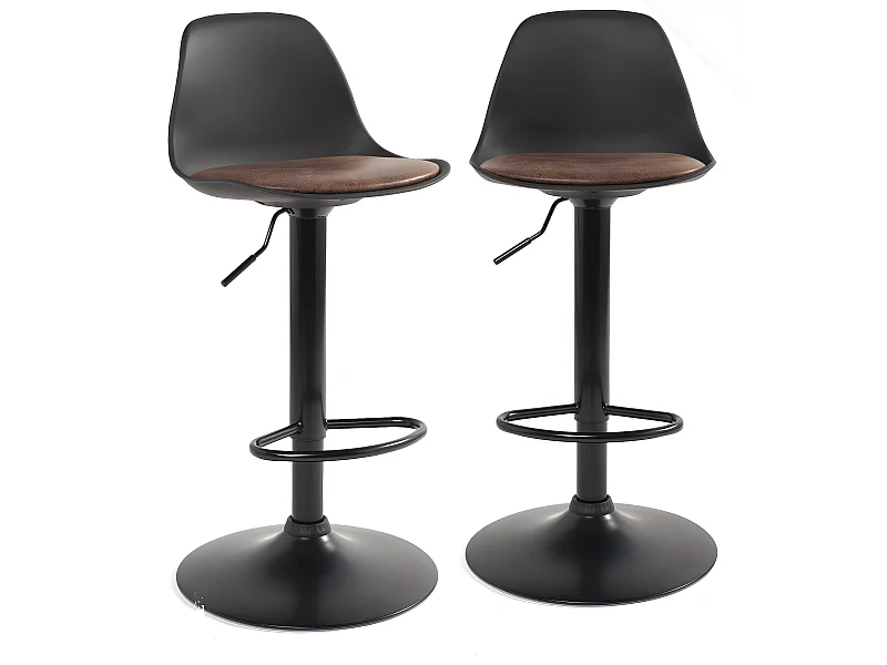 Lot 2 tabourets de bar coussin simili cuir effet vintage pivotant hauteur réglable SIG+(noir marron)