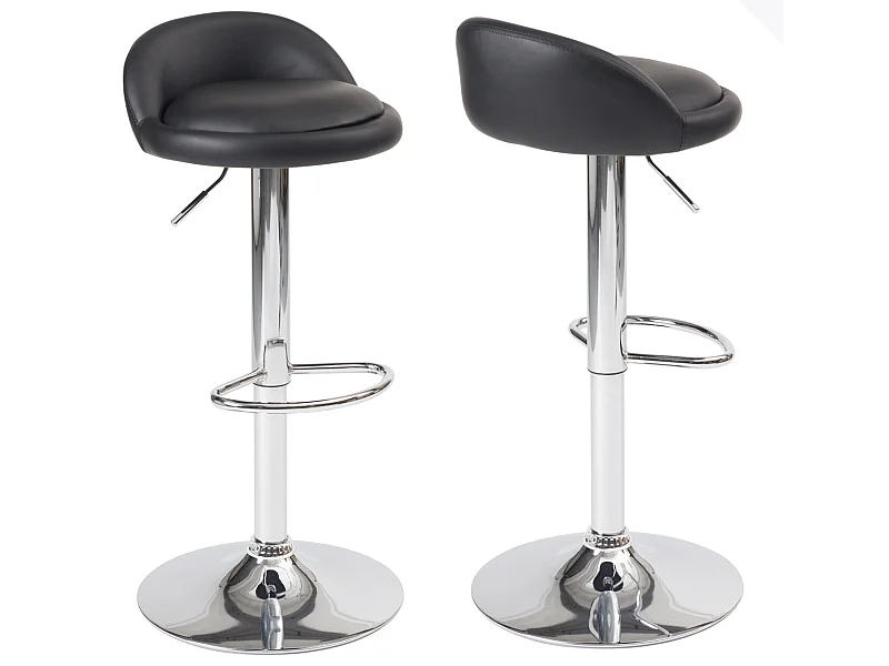 Lot 2 tabourets de bar-cuisine simili cuir pivotant hauteur réglable pied chrome SATI (noir)