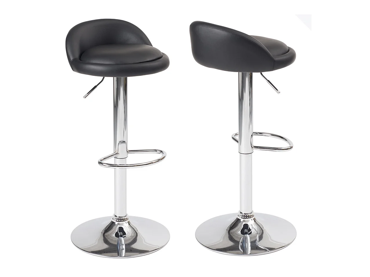 Lot 2 tabourets de bar-cuisine simili cuir pivotant hauteur réglable pied chrome SATI (noir)
