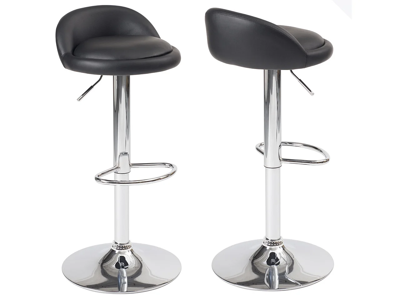 Lot 2 tabourets de bar-cuisine simili cuir pivotant hauteur réglable pied chrome SATI (noir)