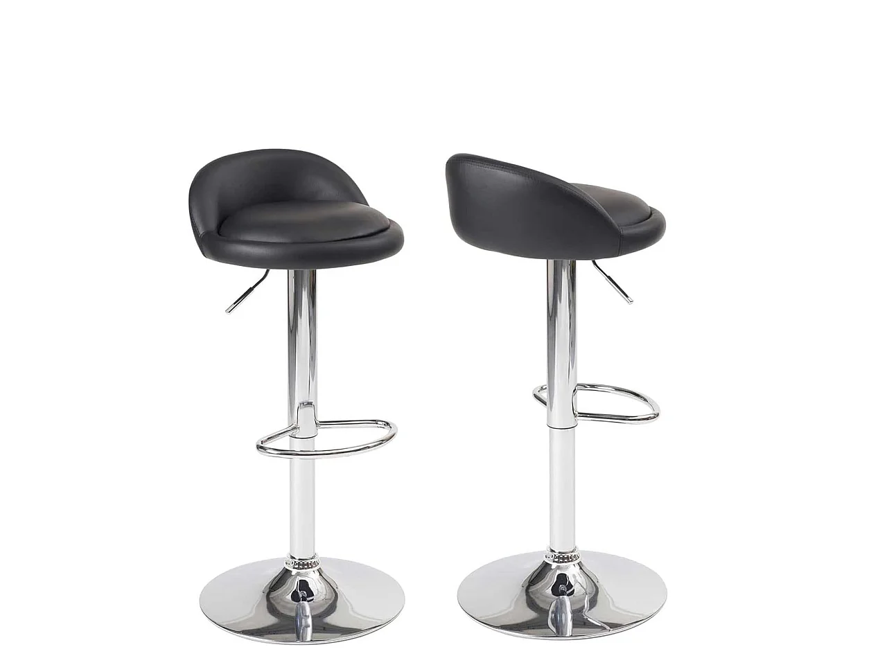 Lot 2 tabourets de bar-cuisine simili cuir pivotant hauteur réglable pied chrome SATI (noir)