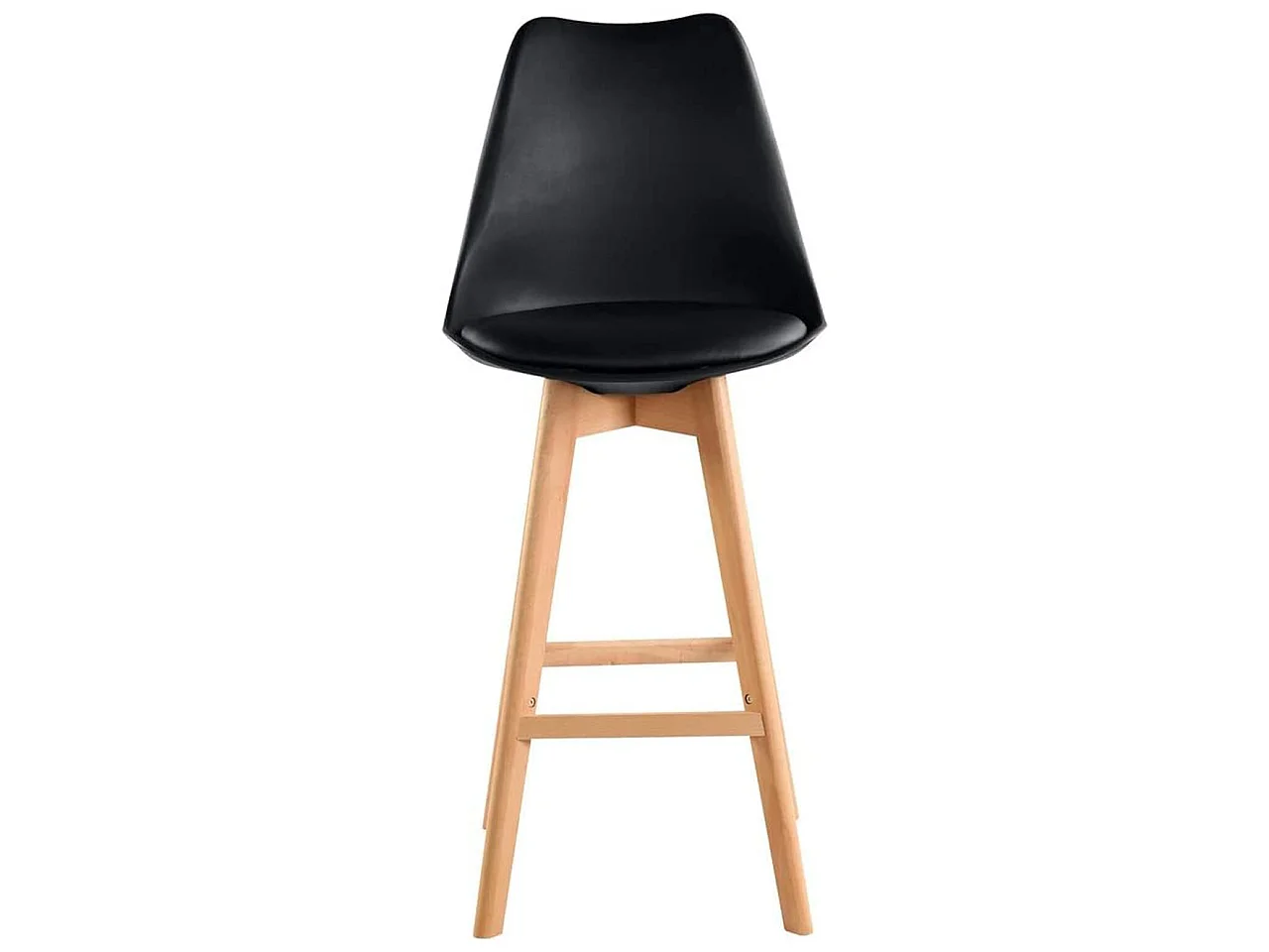 Lot 2 chaises de bar scandinaves 70cm large siège coussin simili cuir pieds bois TIKA (noir)