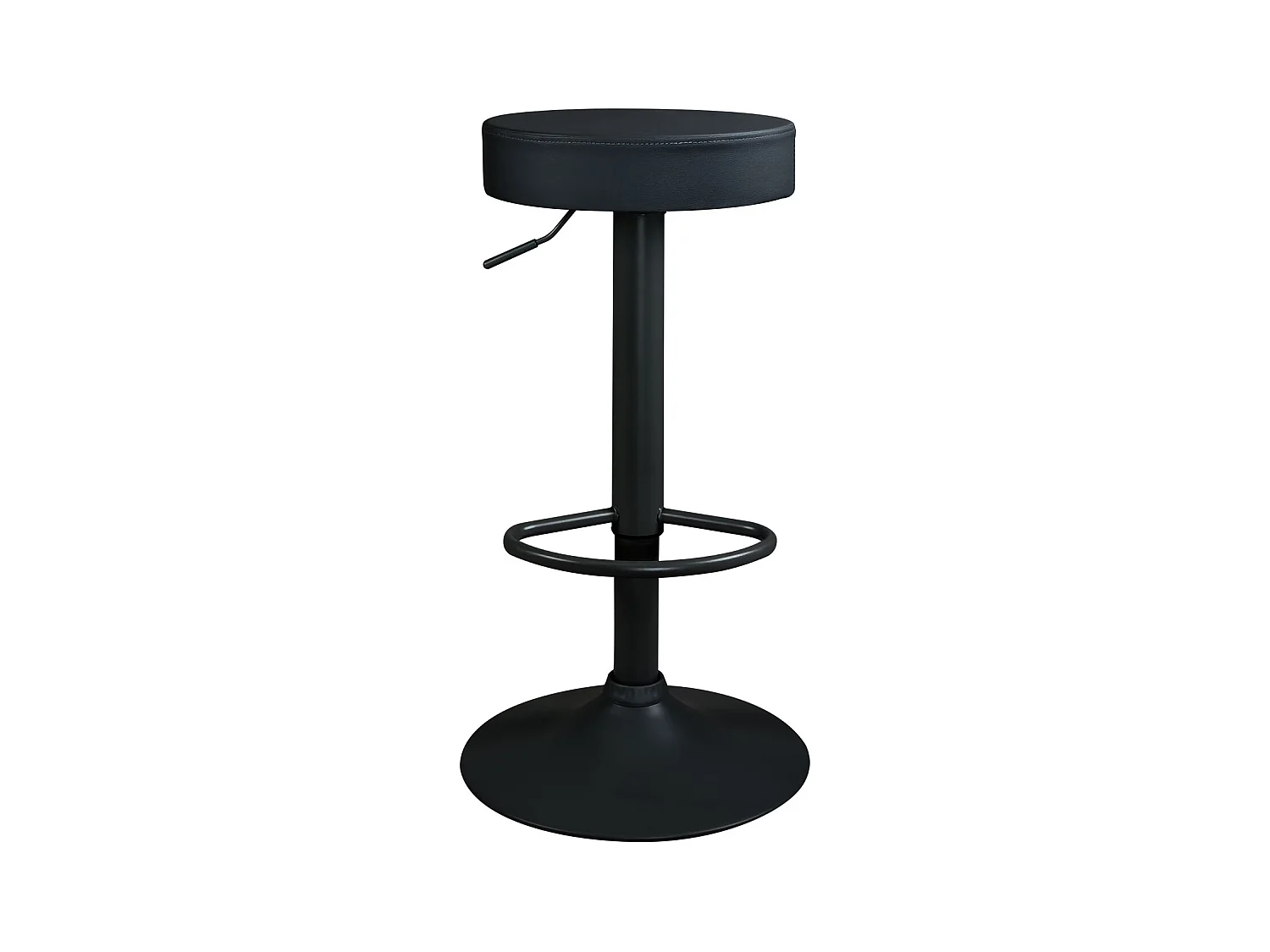 Lote de 2 taburetes de bar redondos negros, asiento de símil cuero acolchado, giratorio y altura regulable YO (negro integral)