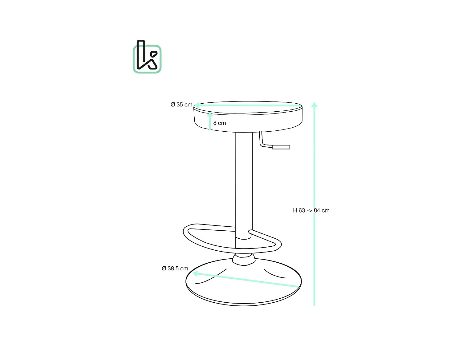 Lote de 2 taburetes de bar redondos negros, asiento de símil cuero acolchado, giratorio y altura regulable YO (negro integral)