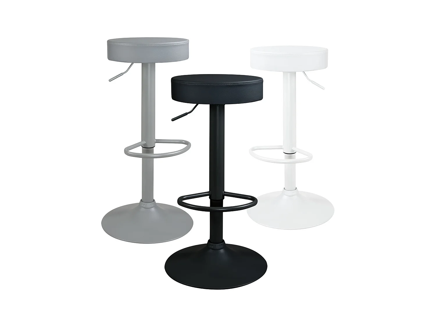 Lote de 2 taburetes de bar redondos negros, asiento de símil cuero acolchado, giratorio y altura regulable YO (negro integral)