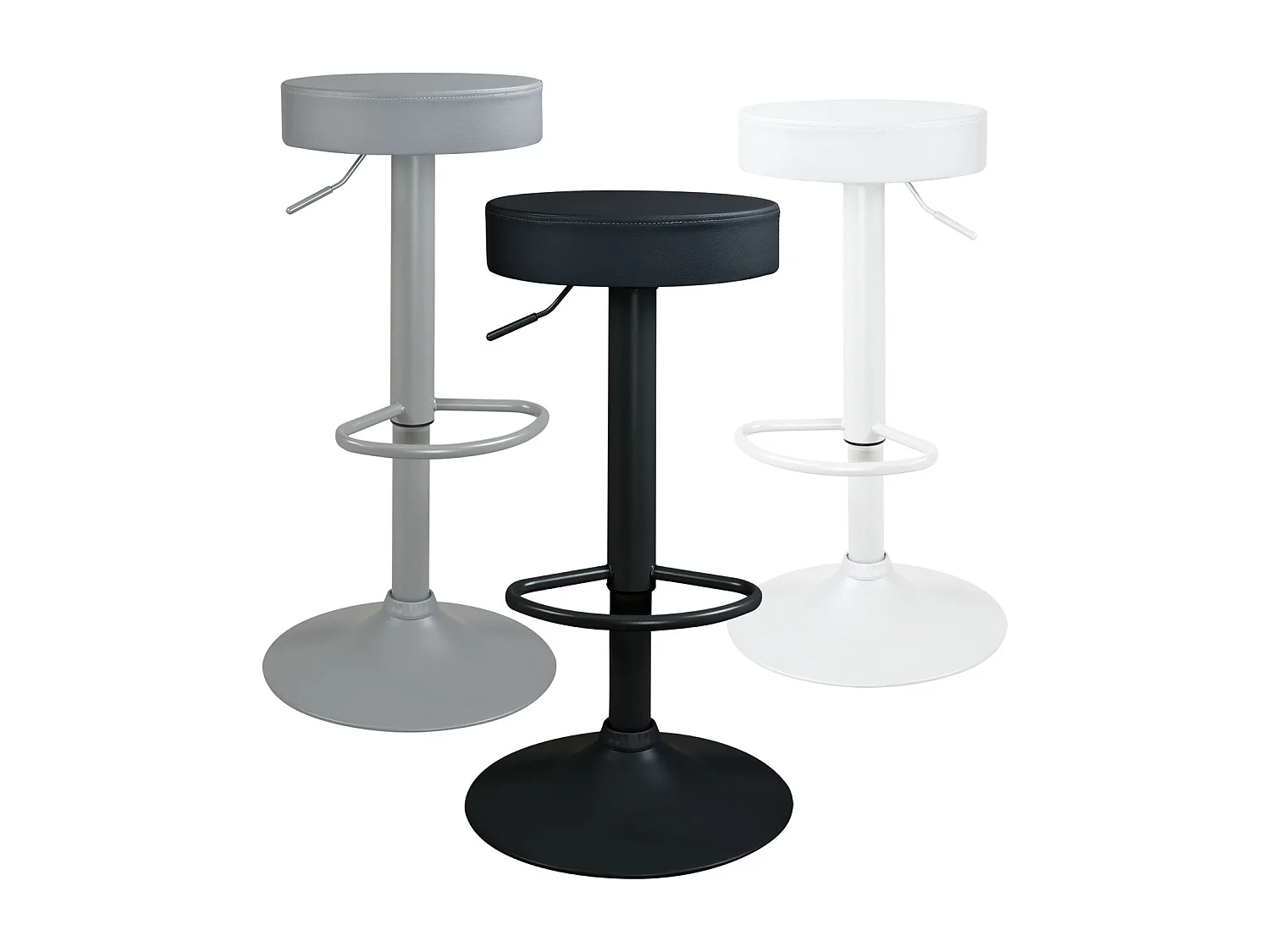 Lot 2 tabourets bar noir rond simili rembourré pivotant hauteur réglable YO (noir intégral)