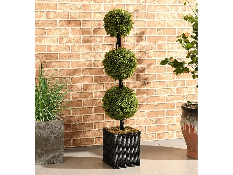 Plante artificiel buis 3 boules avec pot - H. 90 x D. 18 cm -PILANA