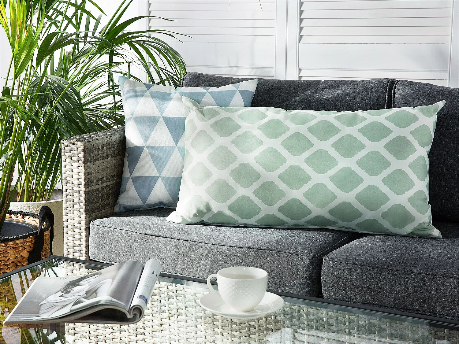 Set di 2 cuscini da esterno KALAMOS Trama geometrica 40 x 70 cm Verde menta
