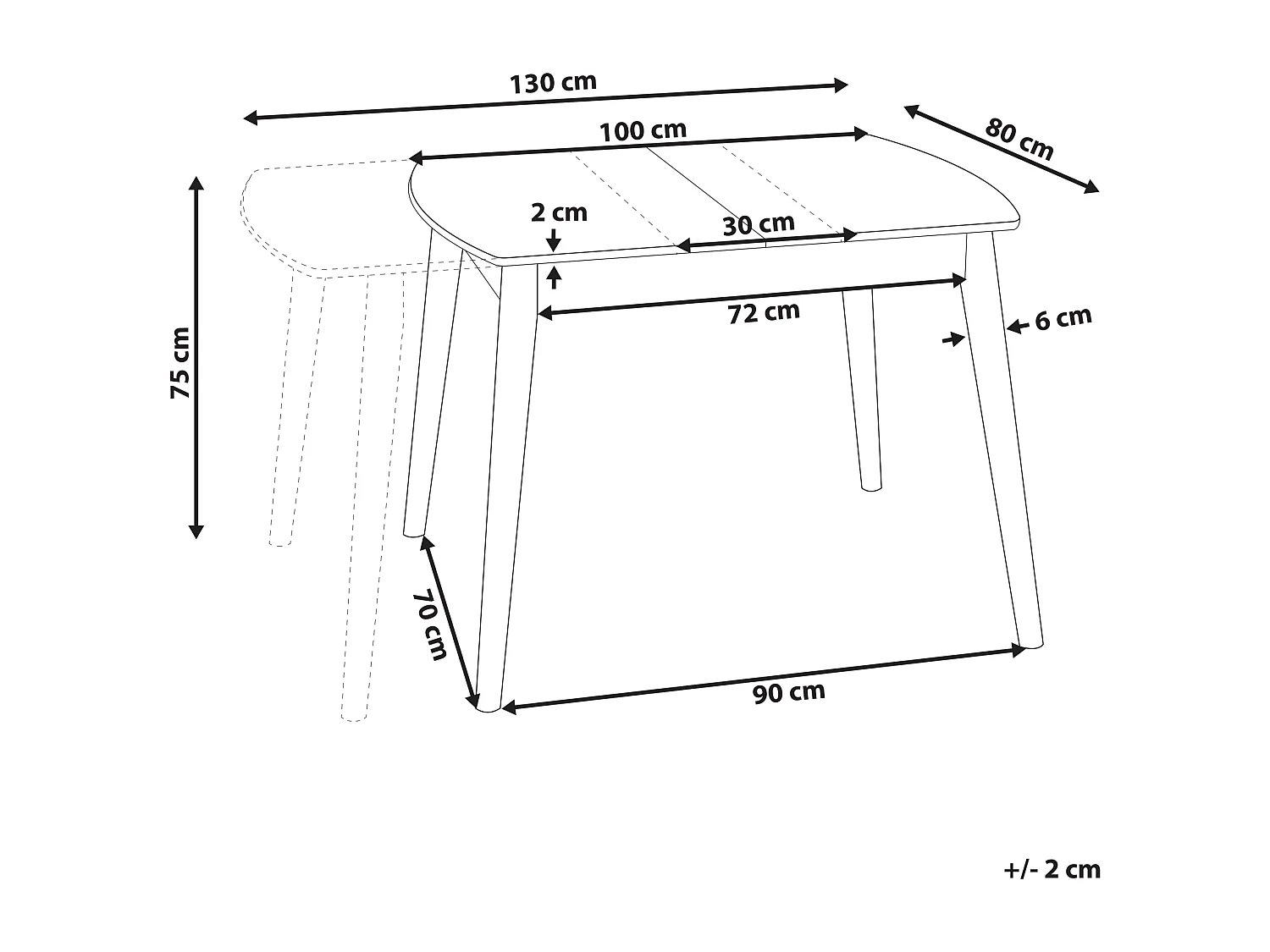 Table de salle à manger extensible TOMS Marron foncé 100/130 cm 80 cm Bois