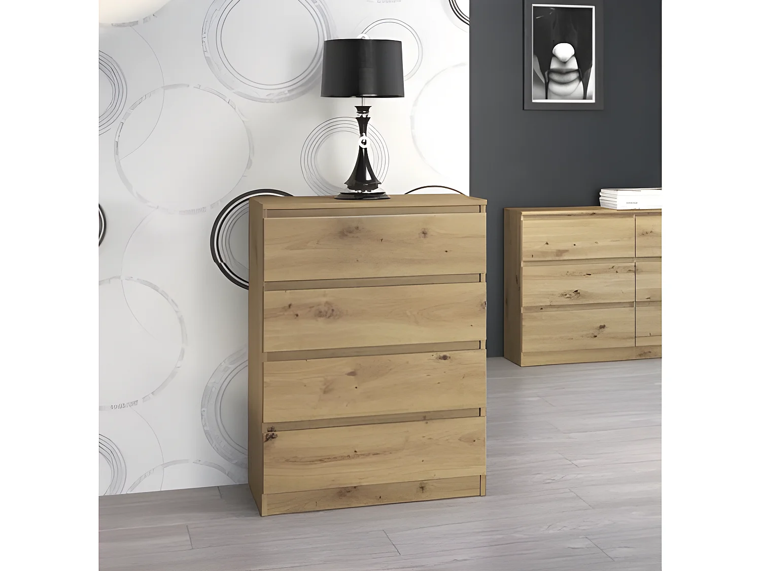 ASTER T4 - Commode moderne 4 tiroirs - 97x70x40  - Meuble de rangement - Style Scandinave - Aspect bois