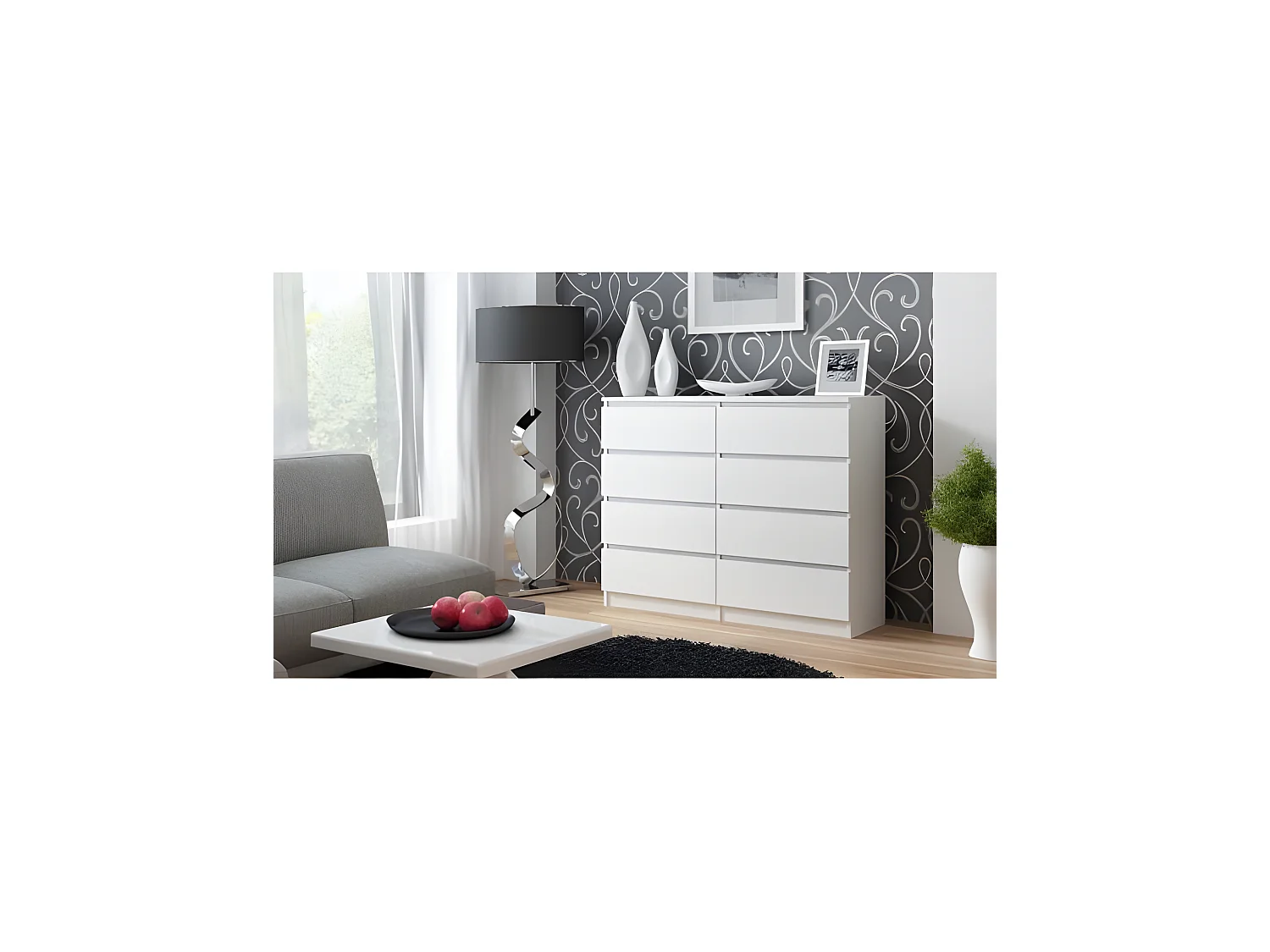 MILAN | Commode contemporaine chambre salon 120x97x40 | Buffet 8 tiroirs coullissants | Meuble de rangement | Chiffonier