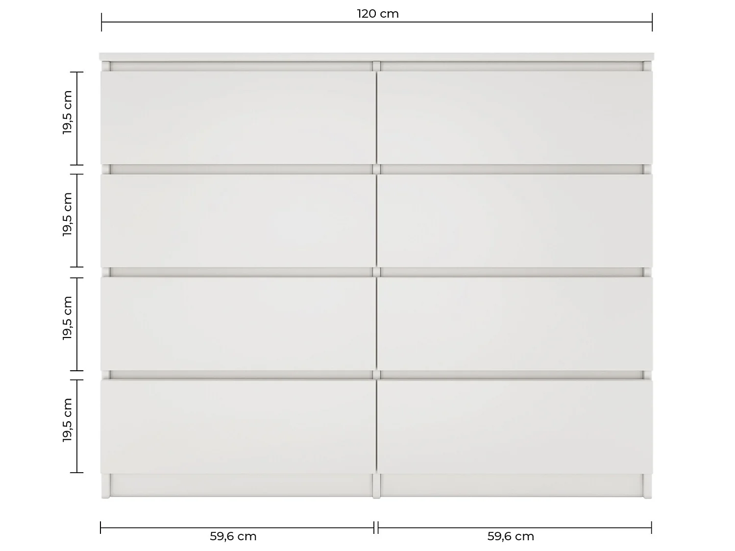 MILANO | Cassettiera moderna per camera da letto/soggiorno/ufficio 40x120x97 | 8 cassetti scorrevoli | Mobile contenitore | chiffon