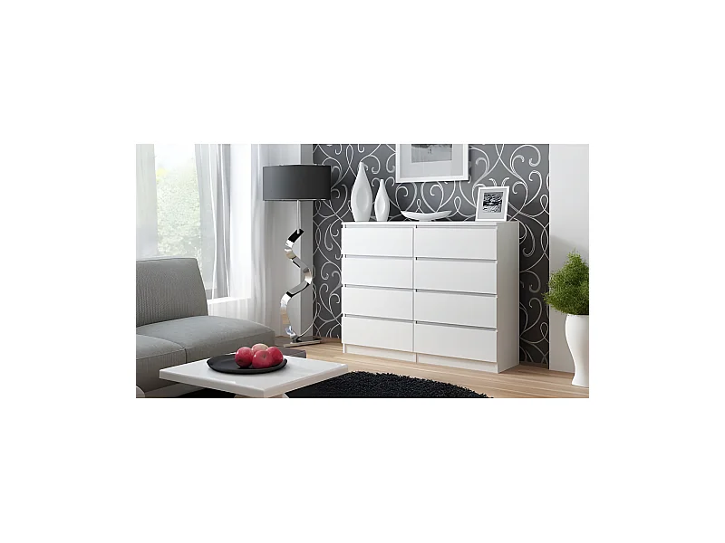 MILÁN | Cómoda contemporánea para dormitorio/salón/oficina 40x120x97 | 8 cajones deslizantes | Unidad de almacenamiento | Armario