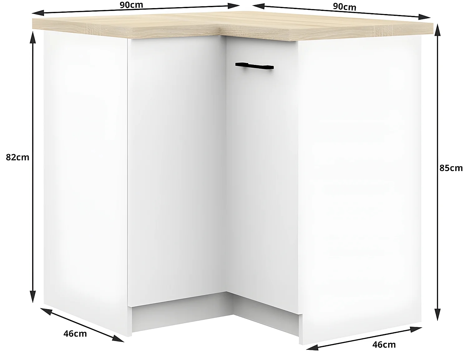 ASTRA - Meuble de cuisine bas d'angle style moderne - 90x82x46 - 2 portes