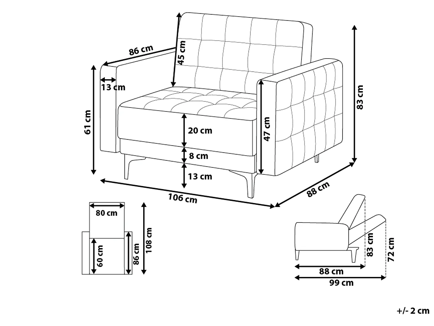 Poltrona in tessuto marrone/pelle nera ABERDEEN