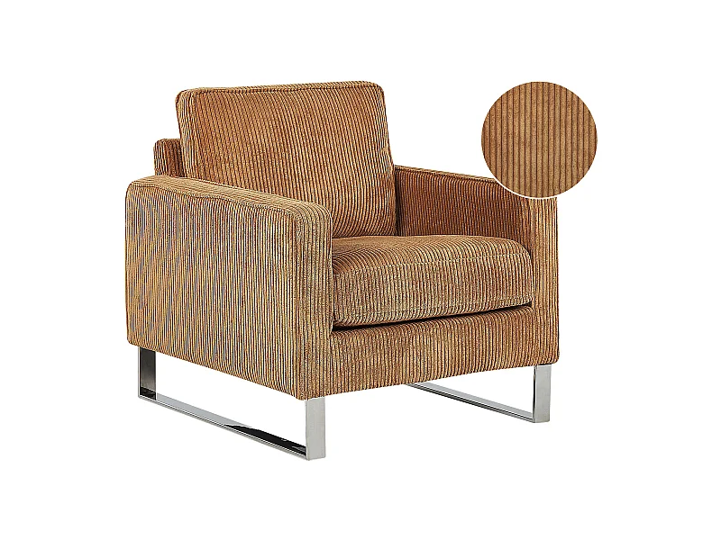 Retro Sessel Cord Füße aus Edelstahl hellbraun Vind