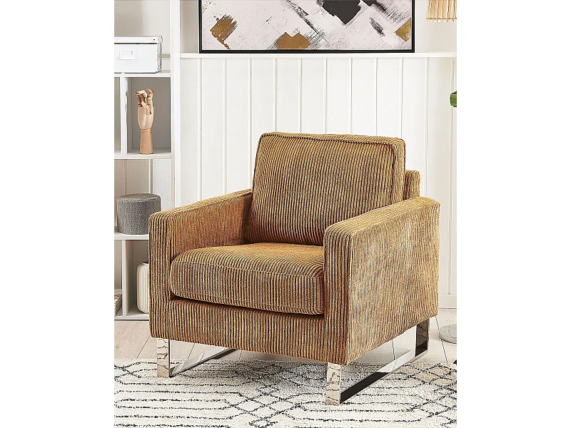 Retro Sessel Cord Füße aus Edelstahl hellbraun Vind