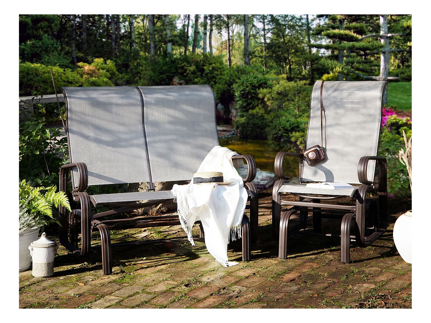 Panchina da giardino BORGIO 114 cm Metallo Marrone/ Grigio