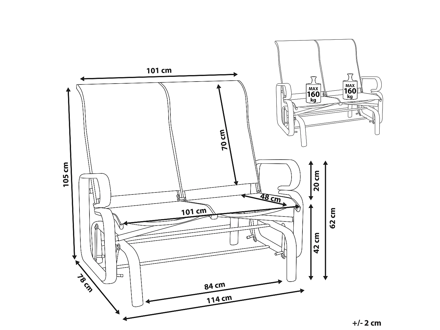 Banc de jardin BORGIO 114 cm Métal Marron/gris