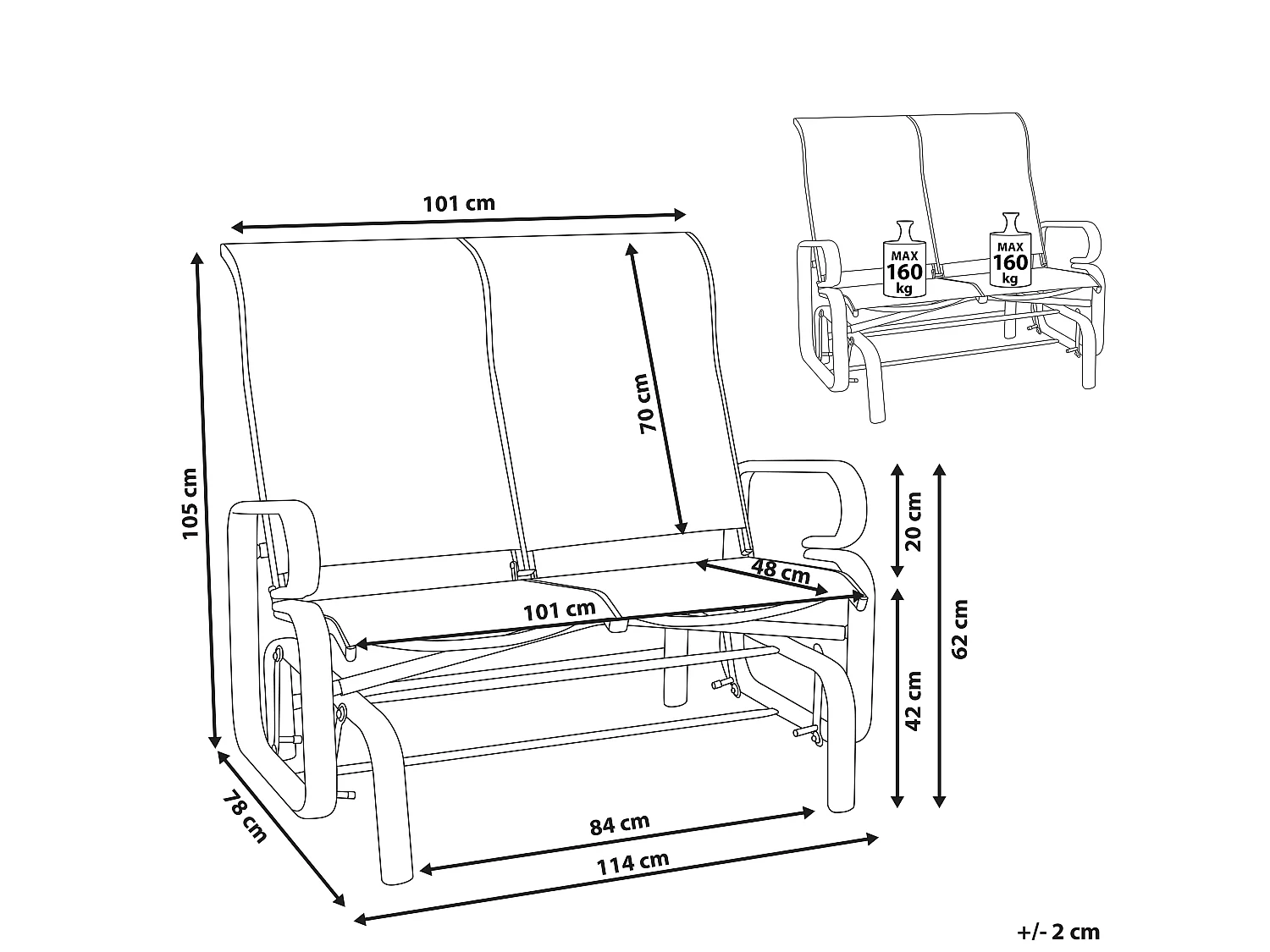 Gartenbank BORGIO 114 cm Metall Braun / Grau