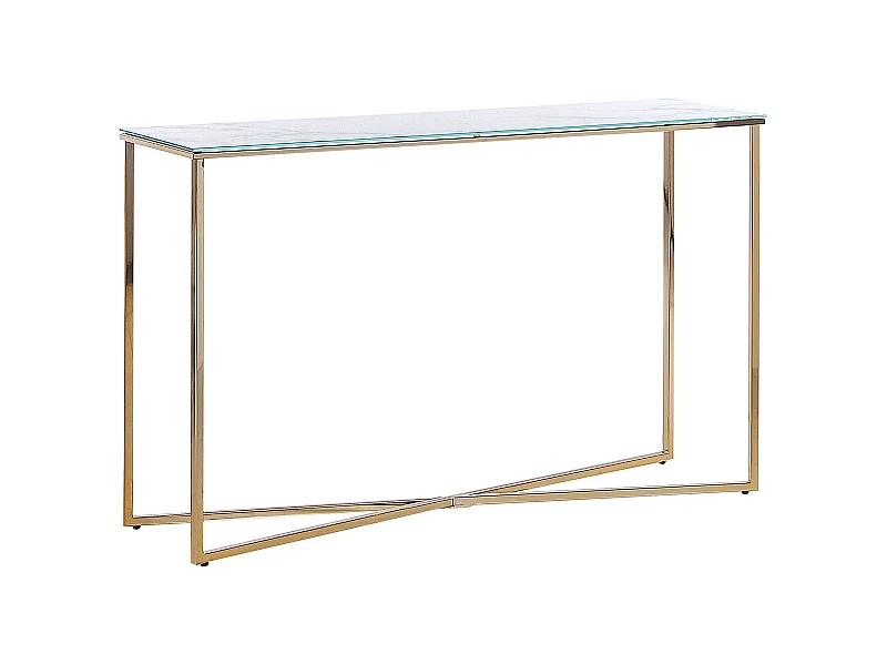 Schmaler Konsolentisch mit Marmor Optik weiß Metallgestell gold Glamour Royse
