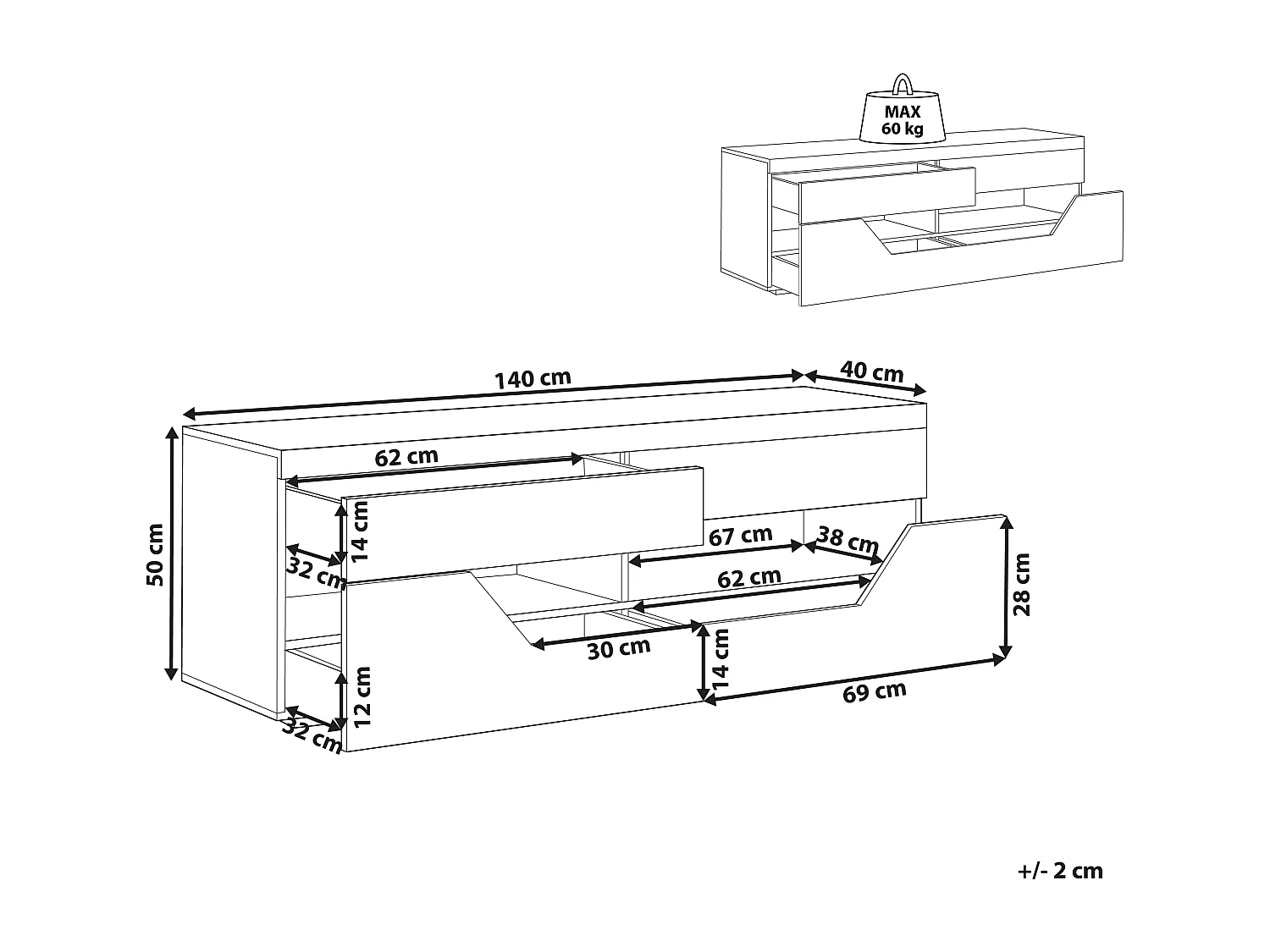 TV-meubel CHEVAL Bruin/wit