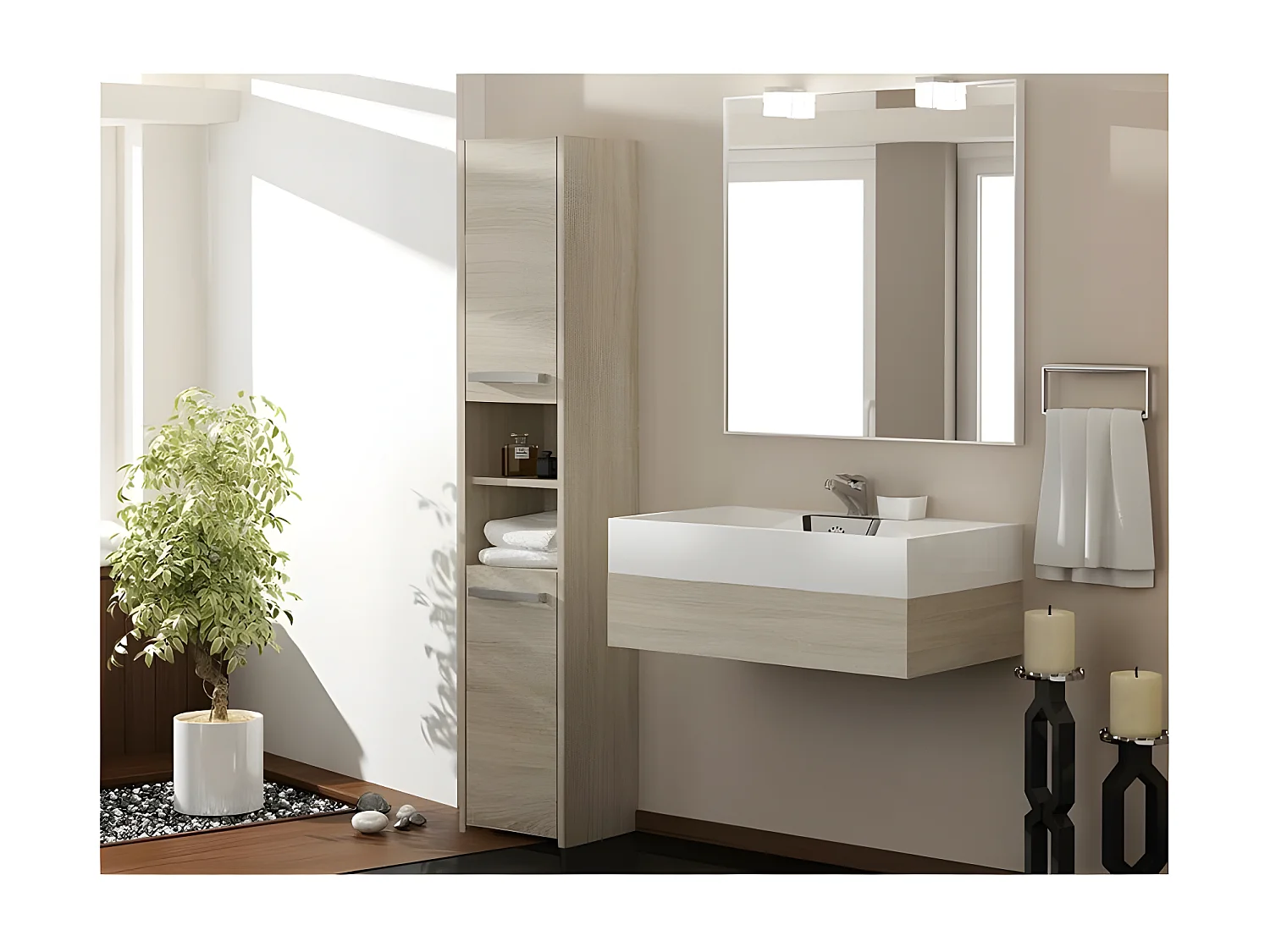 PISA - Mobile da bagno in stile moderno - 170x40x30cm - Mobile da bagno a colonna - Mobile da bagno - Effetto legno