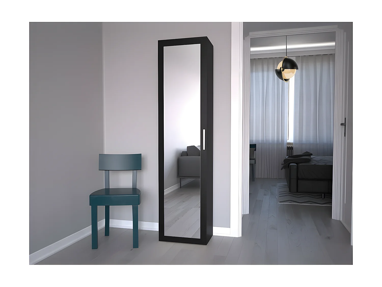 ATARA | Mueble de entrada con gran espejo | 180x50x35cm | Dos baldas + perchero en el interior | Muebles de entrada