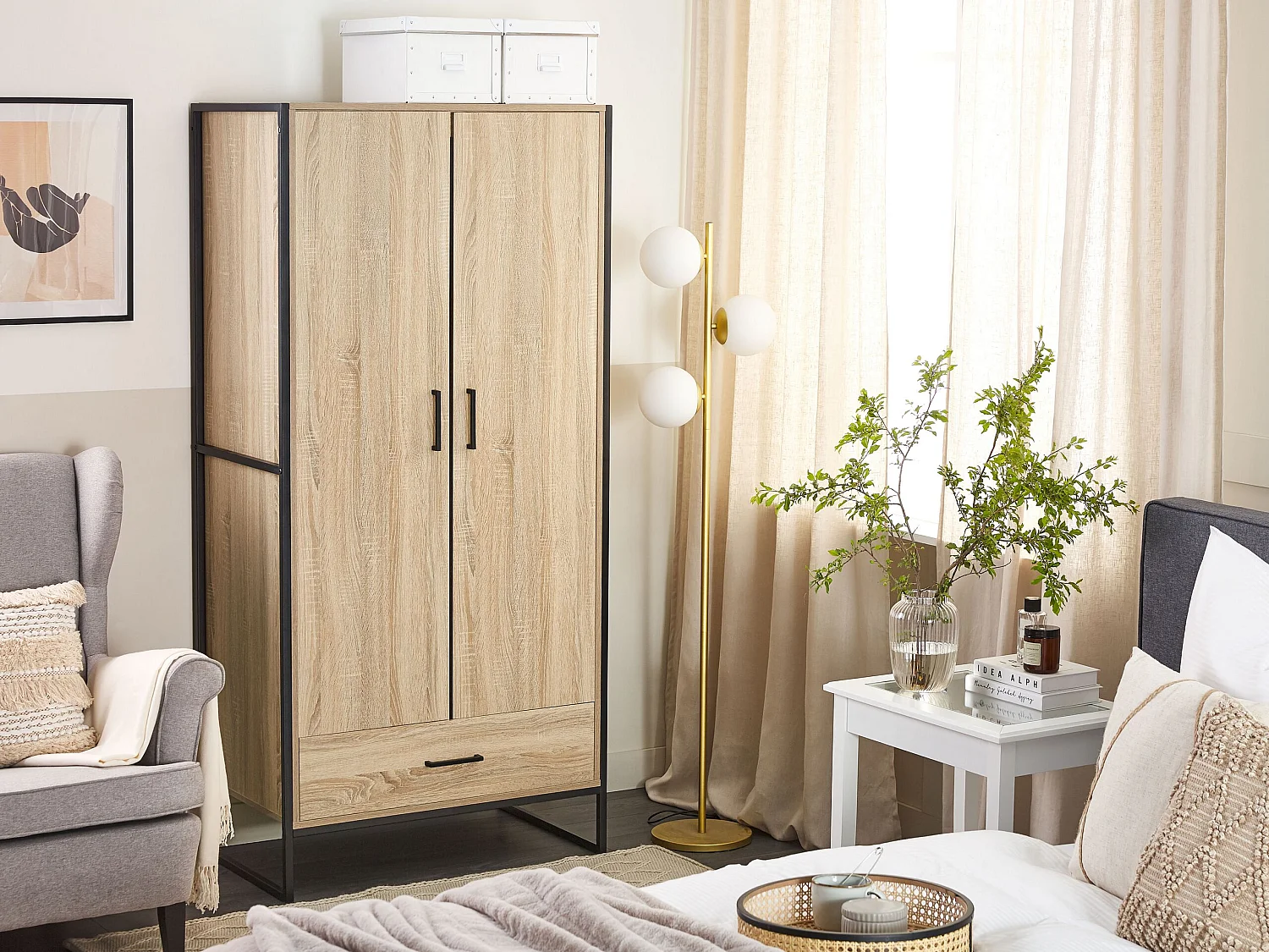 Armoire 2 portes avec tiroir bois clair SCHWEDT