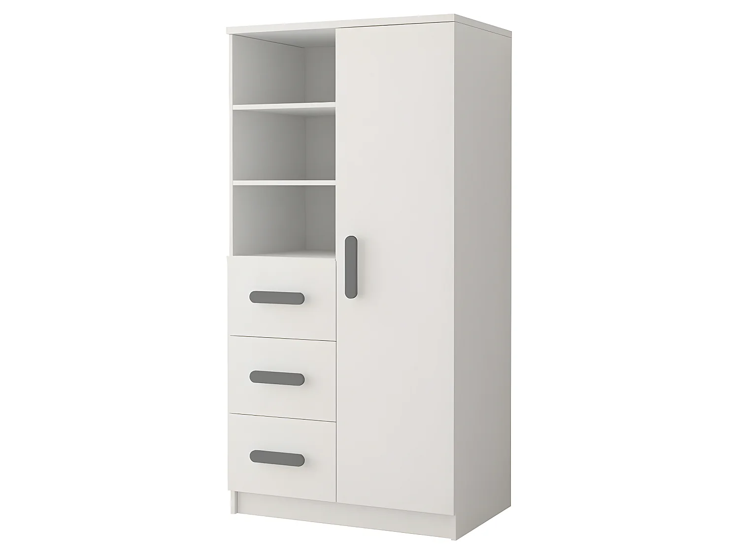 OLLIE - Armoire chambre d'enfants - 3 tiroirs + 5 étagères - 160x80x40 cm - Poignées colorées