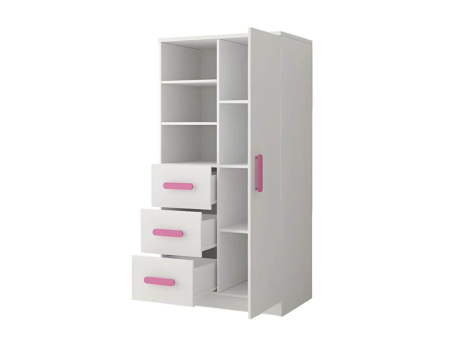 OLLIE - Armoire chambre d'enfants - 3 tiroirs + 5 étagères - 160x80x40 cm - Poignées colorées