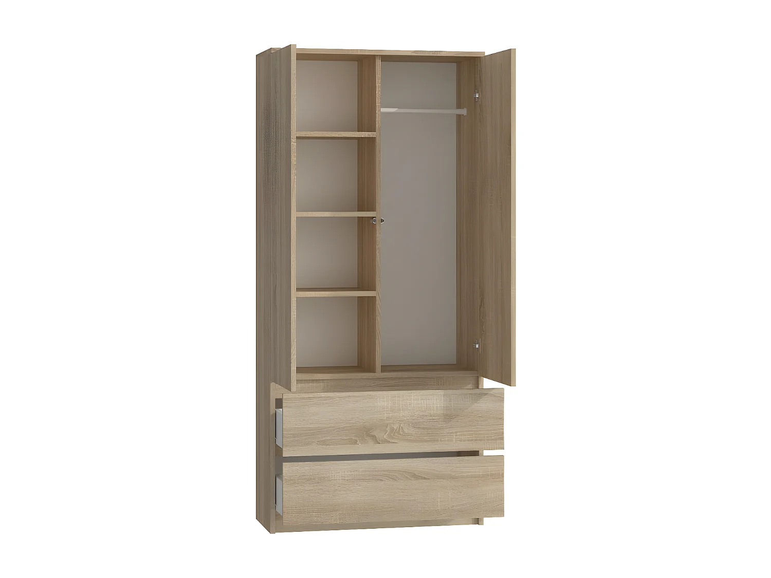 TORINO - Armadio in stile moderno per camera da letto soggiorno - Armadio multifunzionale - 2 ante + cassetti - Spogliatoio - Sistema TIP-ON