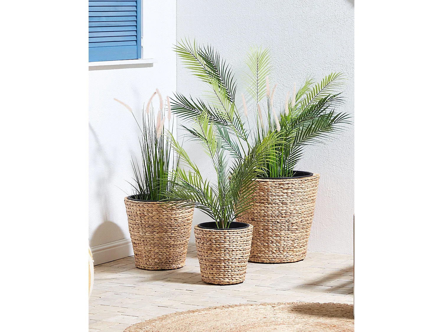 Set van 3 bloempotten PLAKA Wicker 29/37/49 cm Natuurlijk