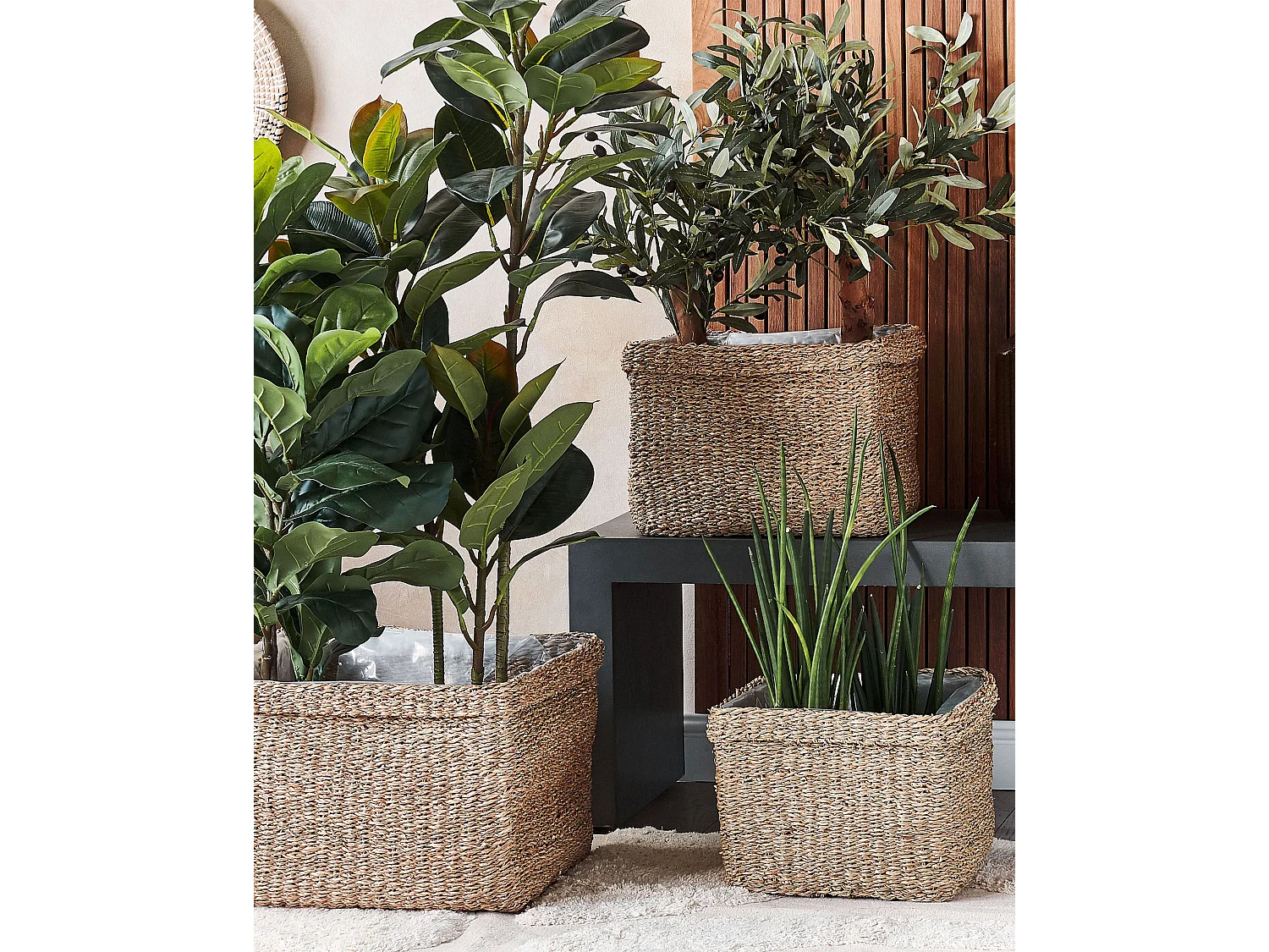 Lot de 3 pots de fleurs RIVULINE Herbier marin 23/27/30 cm Naturel