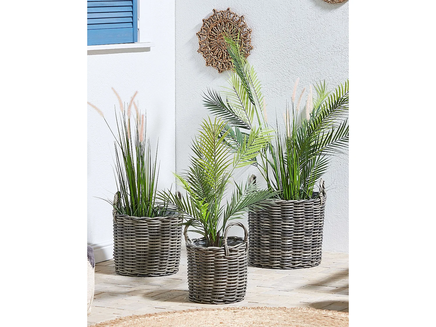 Set van 3 bloempotten NIKITI PE rotan 29/35/40 cm Taupe