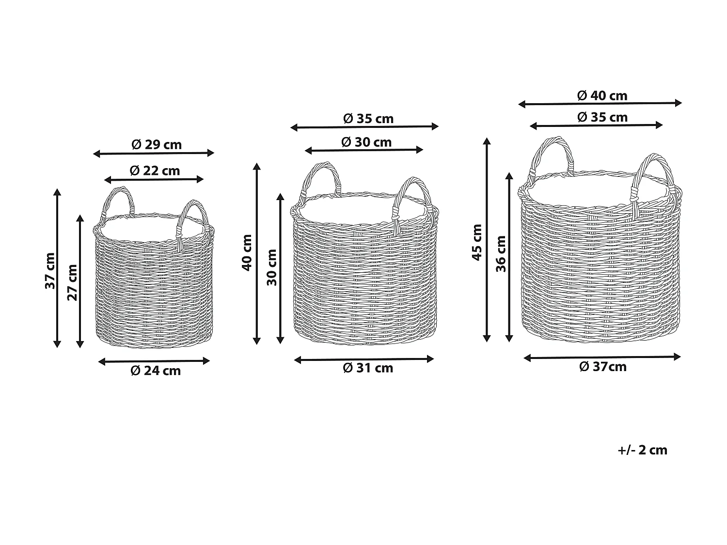 Set van 3 bloempotten NIKITI PE rotan 29/35/40 cm Taupe