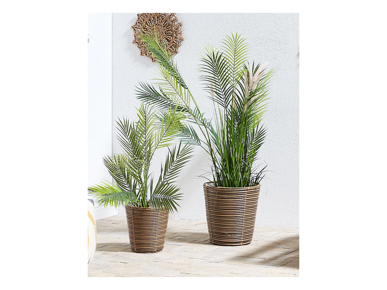 Set van 2 bloempotten SARTI PE rotan 24/31 cm Bruin