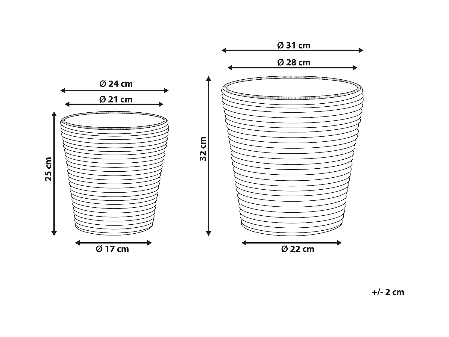 Set van 2 bloempotten SARTI PE rotan 24/31 cm Bruin